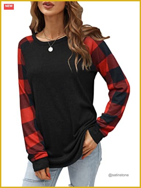 Tops - Women's Long Sleeve Crew Neck Tunic Tops Loose Fit Stretchable Pull On